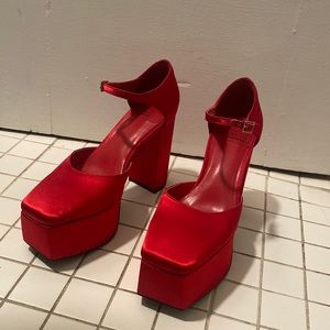 Jeffrey Campbell Red Satin Platforms!